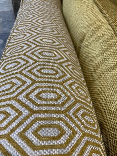 Contrasting modern fabrics combined on a single piece