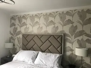 Custom modern headboard in contrast fabric