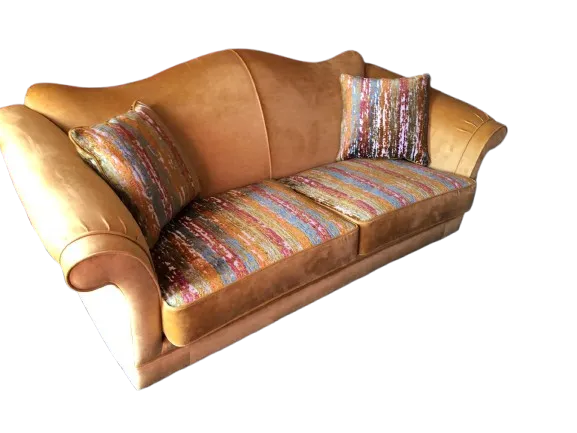 Settee recovered in Cristina Marrone Destino and Venezia range fabrics