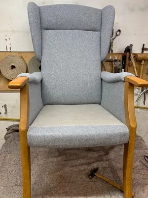 Finished armchair on the workshop floor