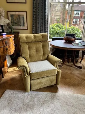 Finished gold chair photographed in customer's home
