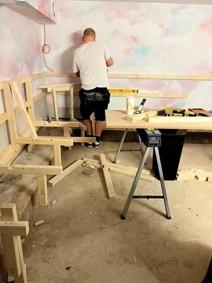 Furniture framework being rebuilt mid-process