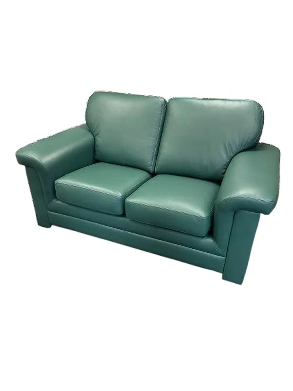 Green leather settee fully reupholstered