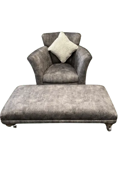 Chair and matching pouffe in marble-pattern fabric