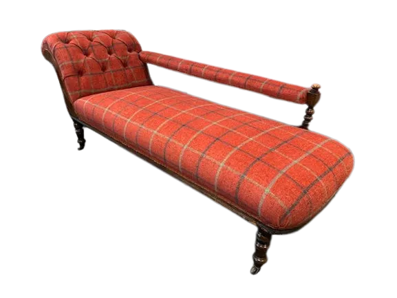 Red chaise longue reupholstered