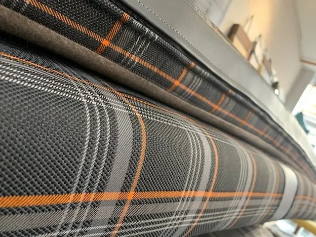 VW campervan rock-and-roll seats in striped wool