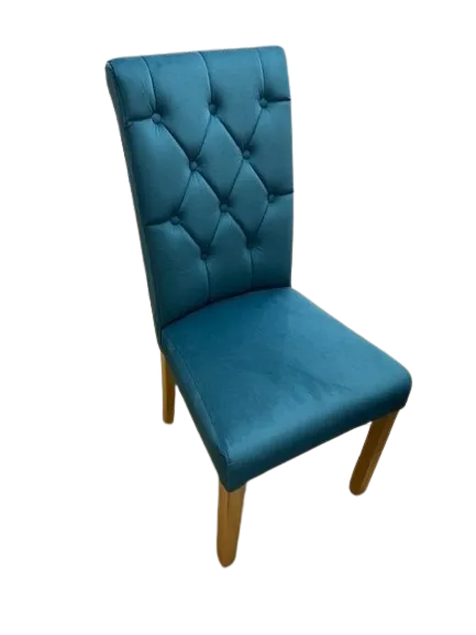 High-back dining chair with diamond-pattern buttoning, blue