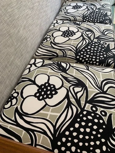Floral seat cushions reupholstered