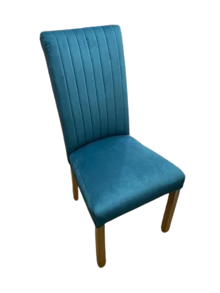 High-back dining chair with fluted detail, blue