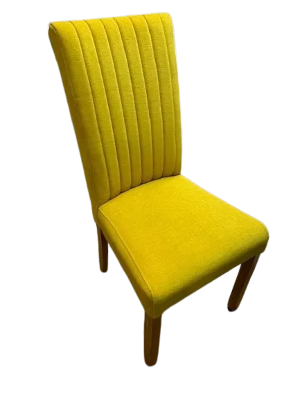 High-back dining chair with fluted detail, gold