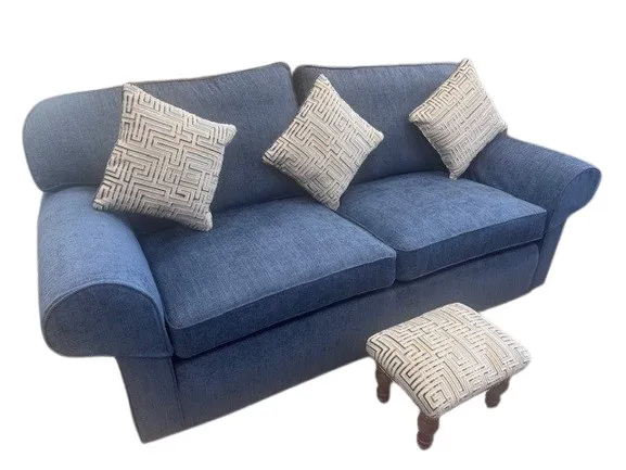 Matching settee and footstool fully reupholstered as a set