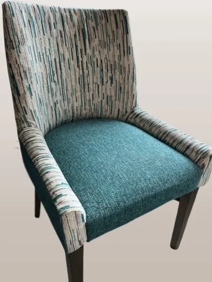 External chair, teal front view