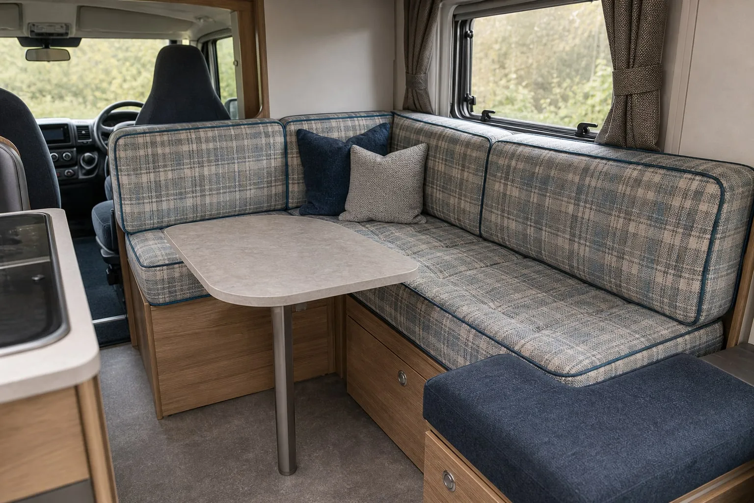 Representative motorhome interior with fitted recovered cushion seating