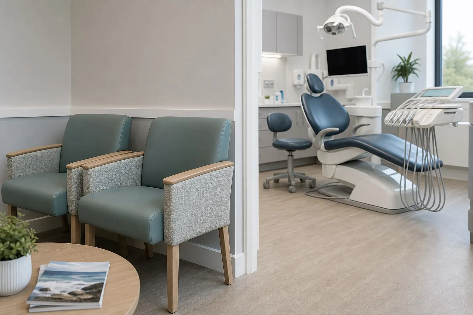 Representative healthcare seating in a clean clinic environment