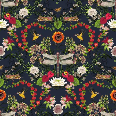 Curious Creatures by Becca Who Garden Treasures Indigo swatch