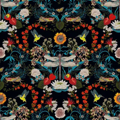Curious Creatures by Becca Who Garden Treasures Jet swatch