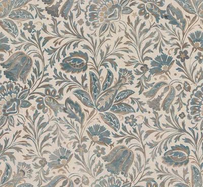 Archive Collection on Linen Jaipur Floral Peacock swatch